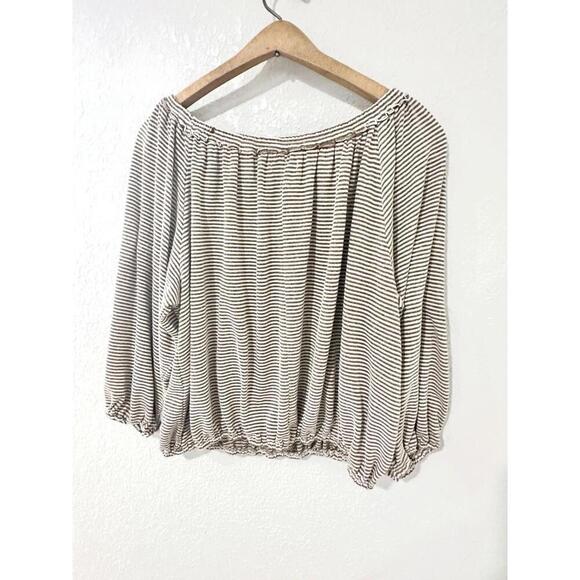 Max Studio London Womens Crop Top Blouse 3/4 Length Long Sleeve Stripe Size L - Picture 6 of 6